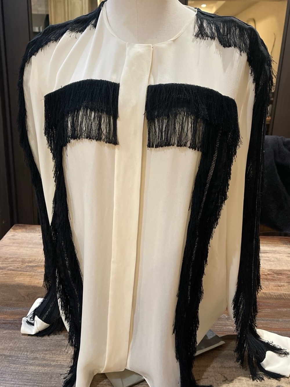 Chloé Cream and Light Gray Silk Blend Top with Subtle Texture